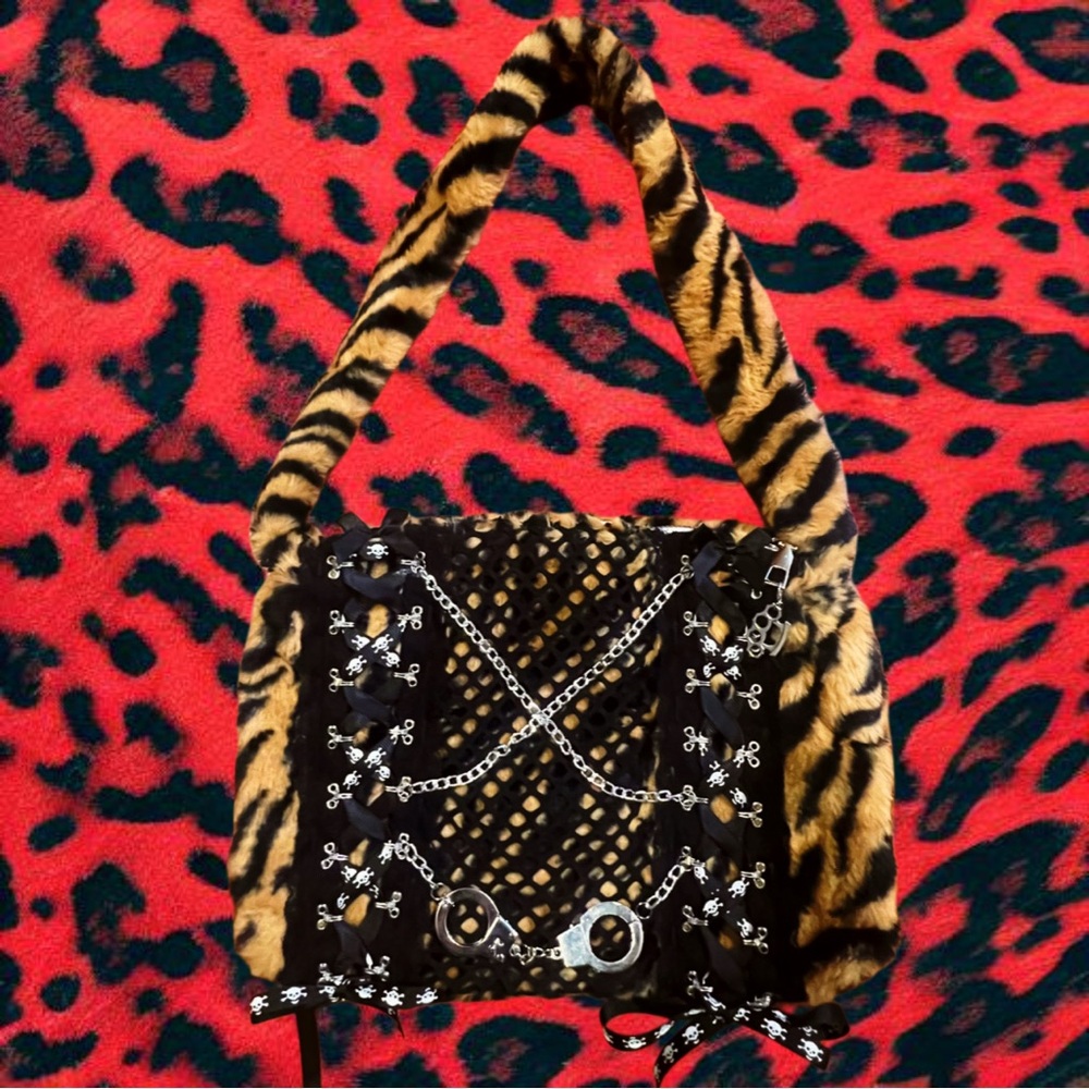 Tiger Print Faux Fur Shoulder Bag